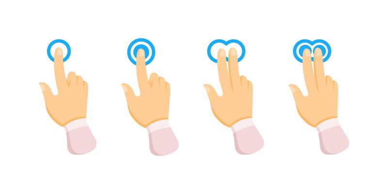Hands performing touch screen gestures, tapping, clicking and zooming