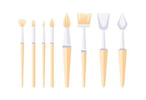 Paint brushes and palette knives forming a colorful set of tools for creating art vector