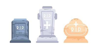 Three tombstones showing rest in peace message are representing different style of graves vector