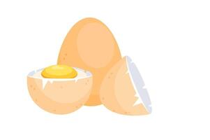 Whole egg, half egg and eggshell showing the yolk and egg white vector