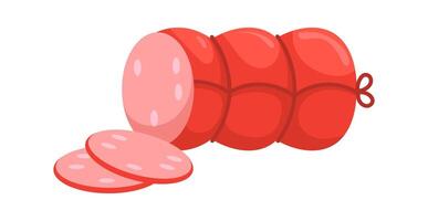 Sliced sausage showing filling with red casing on white background vector