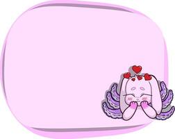 Pastel pink text frame with a cute, loving bunny featuring tentacles growing from its back. Whimsical and surreal design. vector