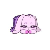 A surreal pink bunny with octopus tentacles, displaying a sad and downcast expression. vector