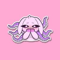 A surreal sticker. Pink bunny with octopus tentacles, showing an intensely embarrassed expression. The characters body language and facial features convey awkwardness vector