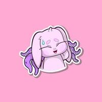 Cute sticker. Bunny-octopus hybrid character with an awkward, nervous smile and a slightly embarrassed expression. Adorable cartoon style illustration in pastel colors, featuring soft shading vector
