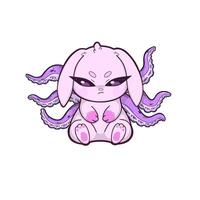 A pink bunny with octopus tentacles growing from its back, standing against a neutral background. A surreal and whimsical character design. vector