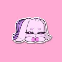 A surreal sticker. Pink bunny with octopus tentacles, displaying a sad and downcast expression. The character stands against a plain, neutral background, combining cute and eerie elements vector