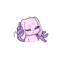 A surreal pink bunny with octopus tentacles, wearing a skeptical or confused expression. The character stands against a neutral background, blending cute and bizarre elements vector
