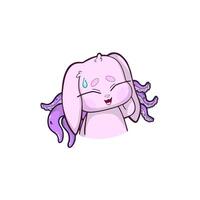 Cute bunny-octopus hybrid character with an awkward, nervous smile and a slightly embarrassed expression. Adorable cartoon style illustration in pastel colors, featuring soft shading and clean lines. vector