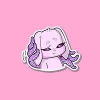 A surreal sticker. Pink bunny with octopus tentacles, wearing a skeptical or confused expression. The character stands against a neutral background, blending cute and bizarre elements vector
