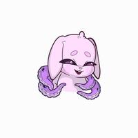 Cute bunny-octopus hybrid character with a cheeky, mischievous smile and playful expression. Adorable cartoon style illustration featuring pastel colors, soft shading, and clean lines vector