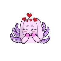 Cute bunny-octopus hybrid character with a loving, affectionate expression and sparkling eyes. Adorable cartoon style illustration in pastel colors, featuring soft shading and clean lines. vector