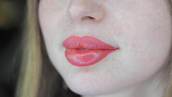 Semi-open lips after permanent lip makeup, natural look with rich pigment and smooth blending effect video