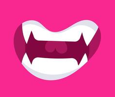 Vampire mouth showing fangs on pink background vector