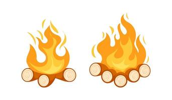 Burning bonfire with wood logs creating cozy atmosphere in two variations vector