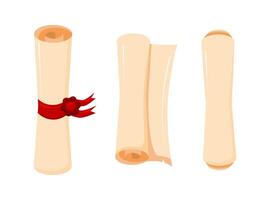 Set of ancient paper scrolls tied with red ribbons and sealed with wax vector