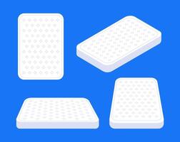 White orthopedic mattress from different angles on blue background vector