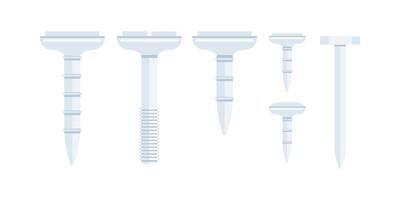 Set of screws and nails showing different heads and threads for construction and carpentry projects vector