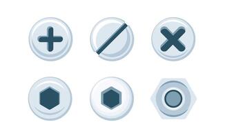 Different types of screws heads and bolts for construction and repair representing various shapes vector