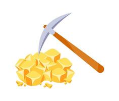 Pickaxe mining gold, precious metal extraction concept vector