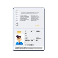 Open passport with personal information and photo of John Doe, identification document for international travel vector