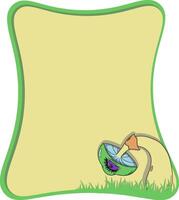 Green and beige text frame with a surreal mushroom featuring a single eye. Dreamy and fantasy-inspired design. vector