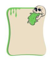 Green and beige text frame with a skull vomiting bright green slime. Grungy and surreal design. vector