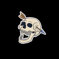 Psyhodelic sticker, Skull with Arrow, a detailed depiction of a skull pierced by an arrow, featuring a bold and dark design. vector