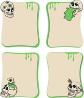 Four green and beige text frame with a skull. Grungy and surreal design. vector