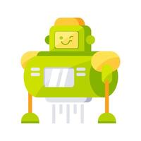 Cute green robot hovering and winking with propulsion jets vector