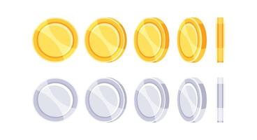 Gold and silver coins rotating sprite sheet for game development vector