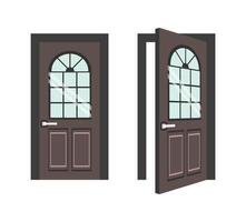 Brown wooden door, closed and open, showing passage from one place to another vector
