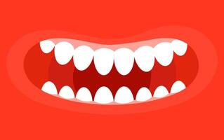 White teeth and red gums smiling on a red background vector
