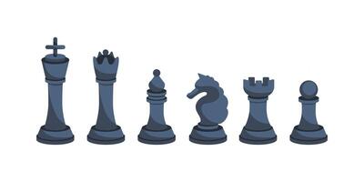 Complete set of dark gray chess pieces standing on white background vector