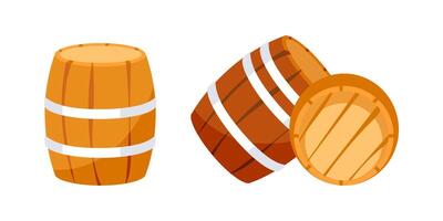 Wooden barrels lying and standing with opened hatch for wine or whiskey vector