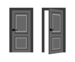 Gray door closed and open, showing an entrance and an exit in gray tones vector