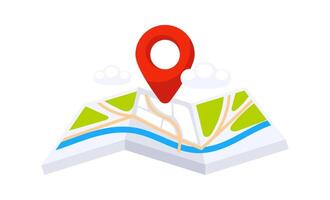 Red Location Pin Pointing on Folded Paper City Map Navigation vector