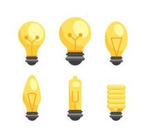 Six different light bulbs shining, representing ideas and innovation vector