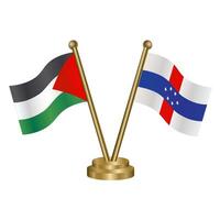 Palestine and Netherlands Antilles table flags. vector