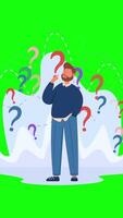 Thinking Man With Questions Around On Vertical On Greenscreen Background 2D Cartoon Animation video