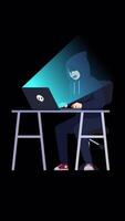 Hacker With Laptop Computer Passwords And Breaking In Confidential Data On Vertical On Alpha Channel 2D Cartoon Animation video