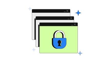 Access denied 2D onboarding ui animation. Security, privacy, user data protection. Sparkles browser windows popups with padlock animated cartoon flat concept metaphor 4K isolated on white video
