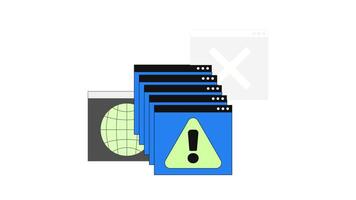 System error alert popups 2D onboarding ui animation. Connectivity problems. Software crash, failed. Warning browser windows animated cartoon flat concept metaphor 4K isolated on white video