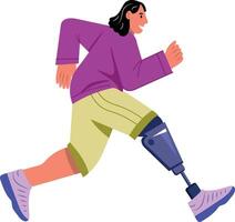 Flat illustration showing a character running with a prosthetic leg vector