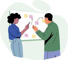 A flat style illustration showing employees doing project planning vector