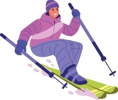 A flat style illustration of a happy ice skier vector