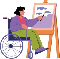 A flat style illustration of a disabled artist vector