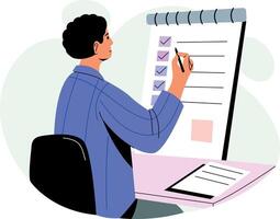 A character mark its task list, flat style illustration vector