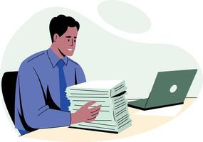 A character doing an office work, flat style illustration vector