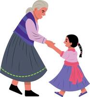 An elderly dancing with a child, flat style illustration vector
